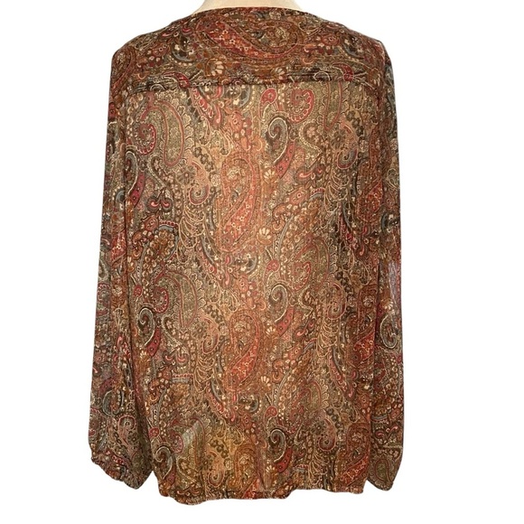 Liz Claiborne Women Sheet Paisley Print Blouse Size 1X Metallic Thread Career - Picture 4 of 8